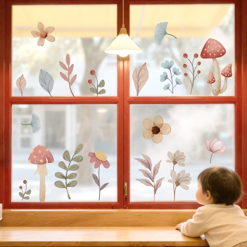 Mushroom Window Cling Waterproof Material Fade Resistant Design Easy Application