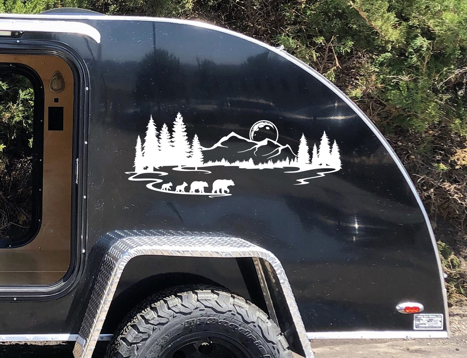 Bear Family Scene Moon Vinyl Decal V2 | RV Camper Graphics | Die Cut Sticker