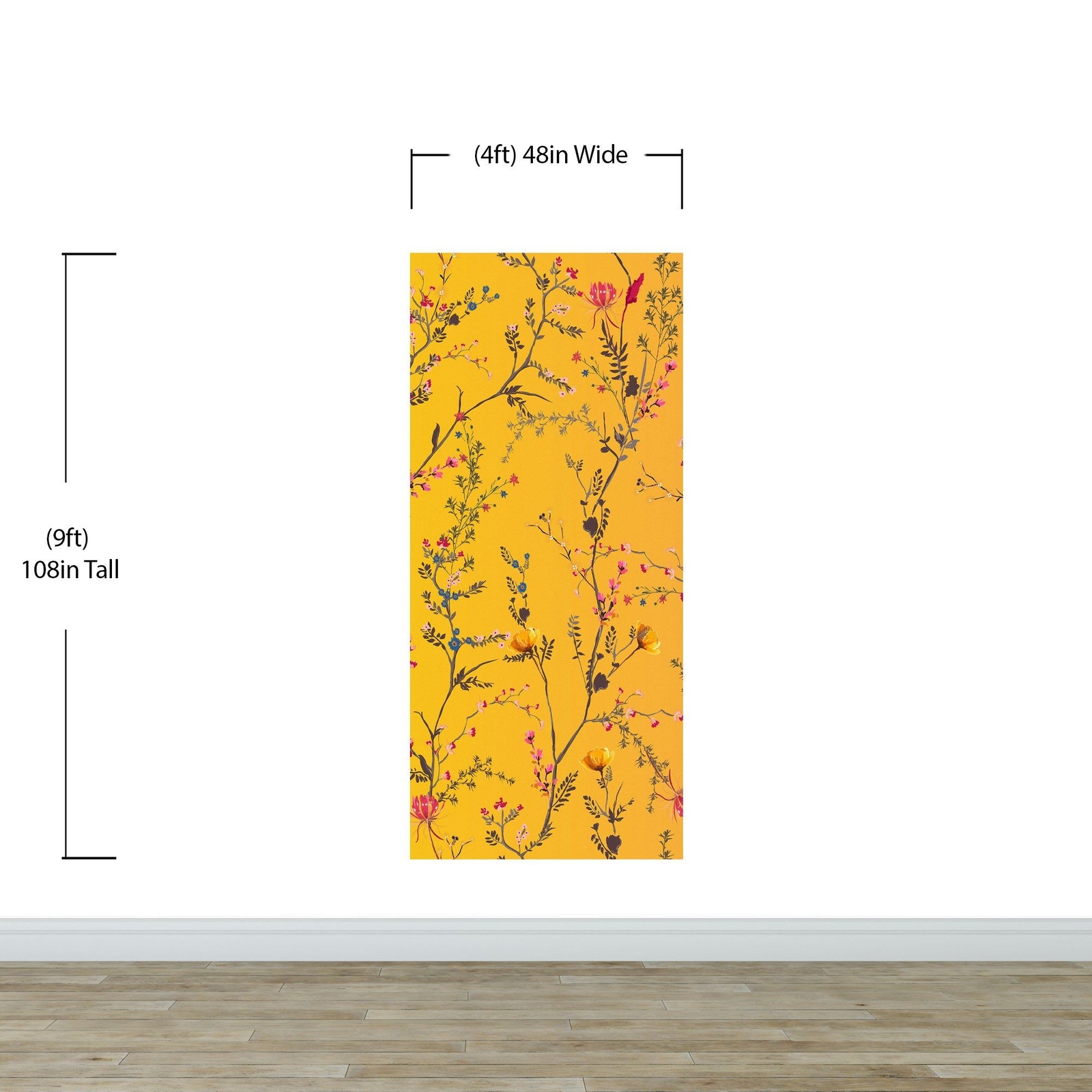Botanical Flower Garden With Yellow Orange Background Wall Mural. Blossom Flower