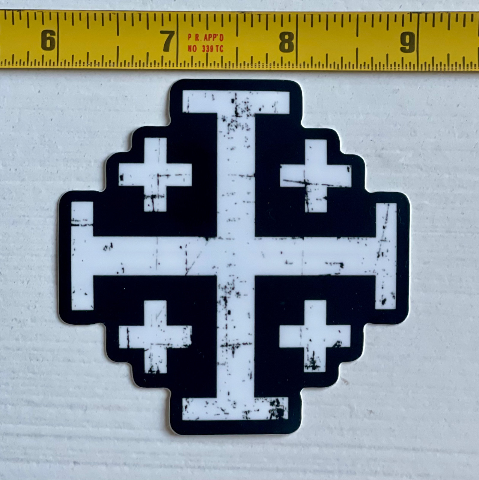 JERUSALEM CROSS STICKER DIE CUT DECAL VINYL CHRISTIAN CRUSADES DISTRESSED