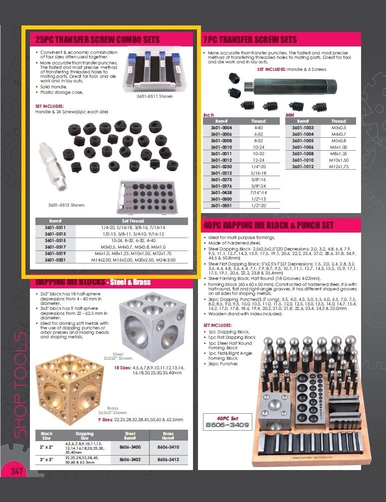 25 Piece 1/4-20, 5/16-18, 3/8-16, 7/16-14 Transfer Screw Set Pack of 1