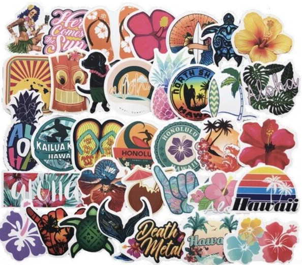 50pcs HAWAII Stickers, Beach Travel Vacation Stickers, #097