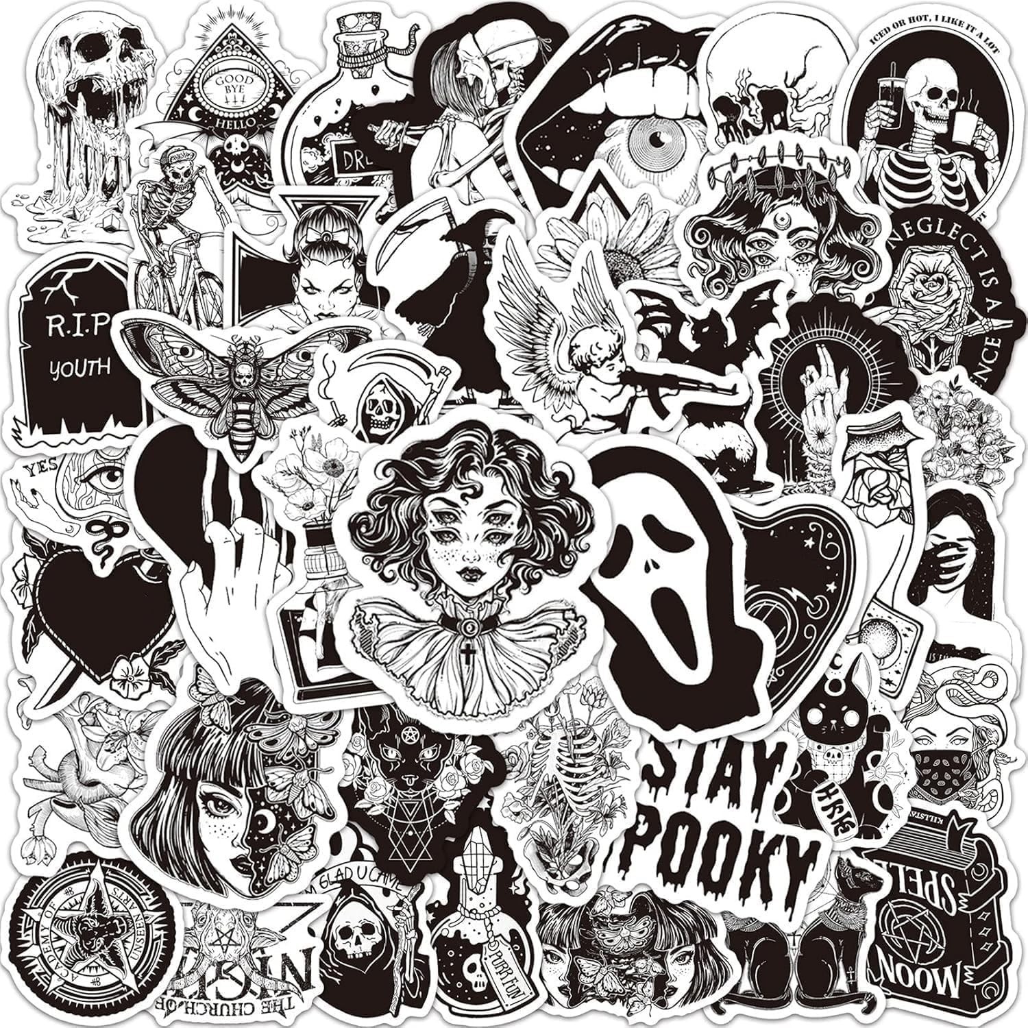 Goth Sticker Lot 50 Stickers Multicolor Horror Halloween Gothic Black And White