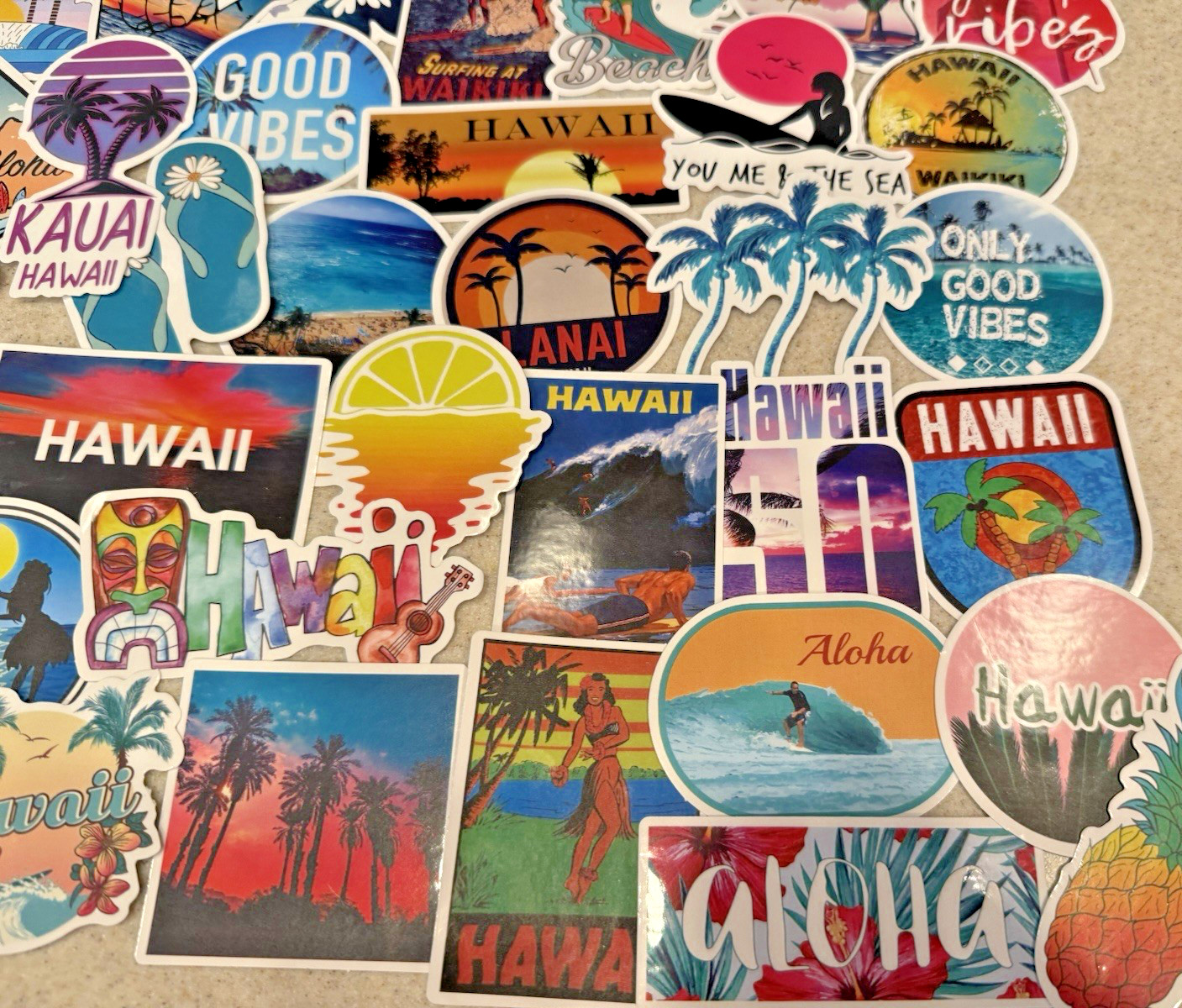 Hawaii, Surfing, Summer, Travel Stickers/Decals, NEW, Pick Your Pack of 50or100