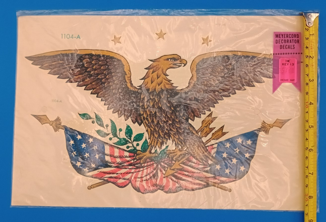 NIP Vintage Meyercord Decorator Decals 1104-A American Patriotic Eagle Flag Star