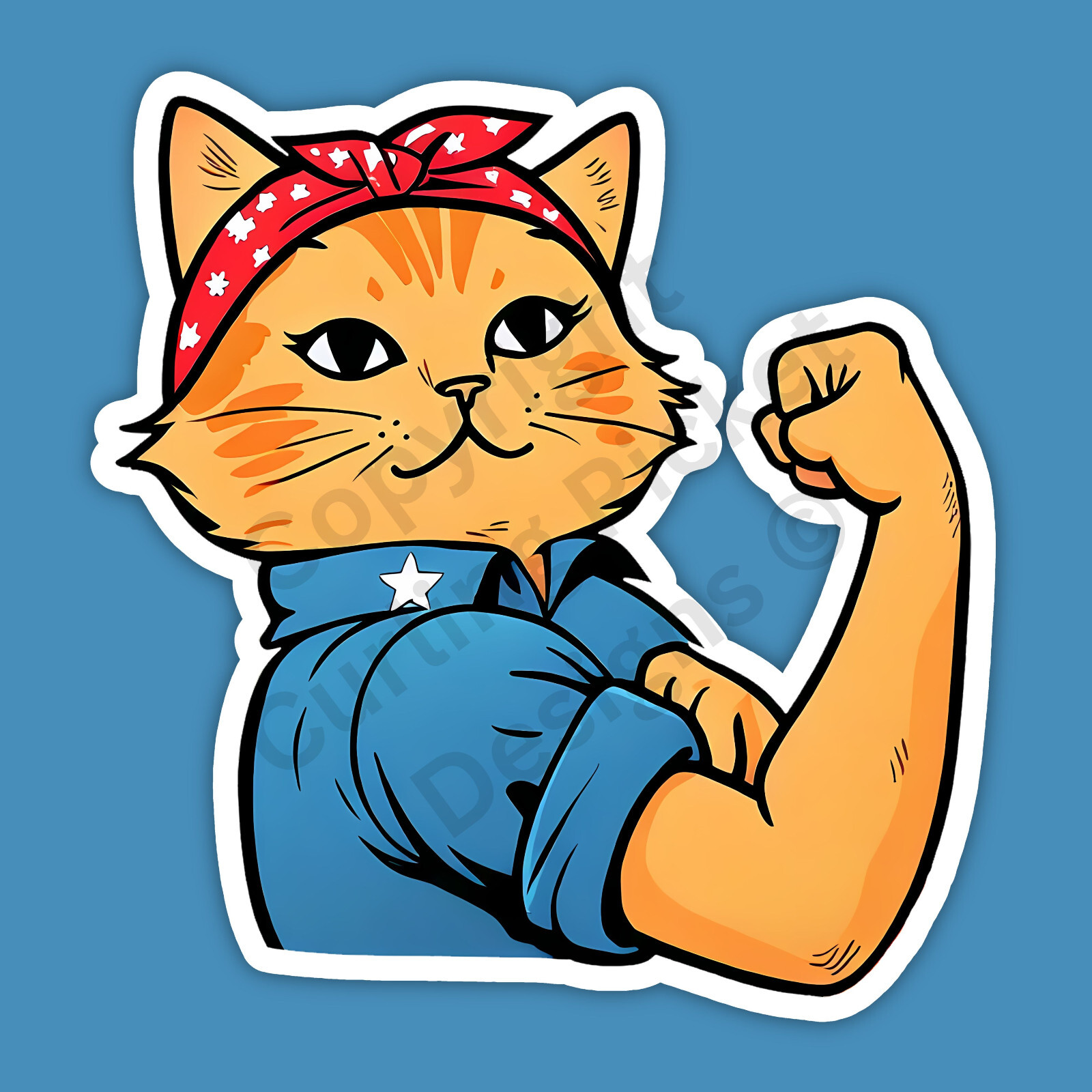 Rosie the Riveter Cat Funny Empowerment Worker 3" Vinyl Sticker