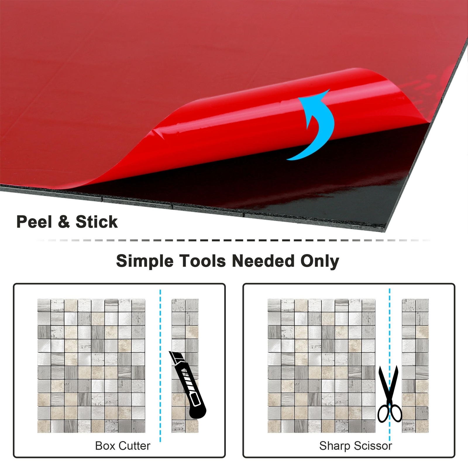 BeNice Peel and Stick Backsplash Metal Kitchen Self Adhesive Mosaic Wall Stic…