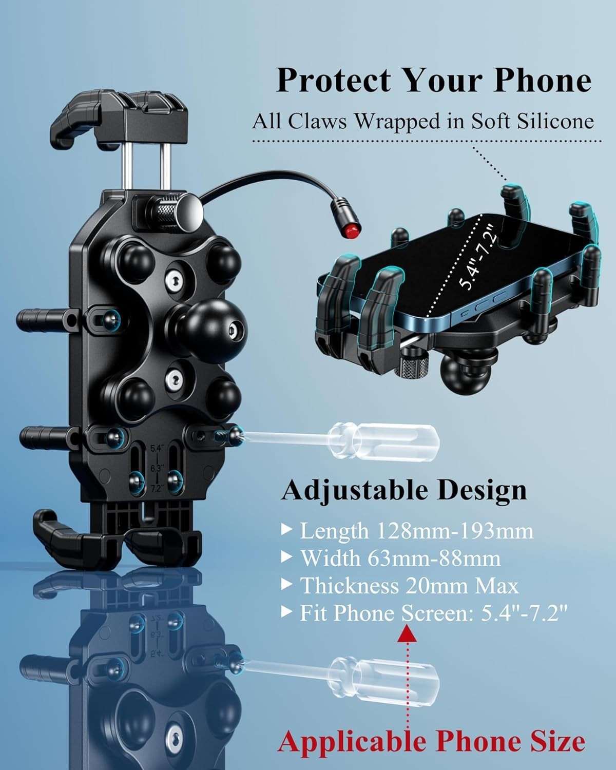 Motorcycle Phone Mount Holder with Qi 15W Wireless Charger & 30W PD/USB-C Fast C