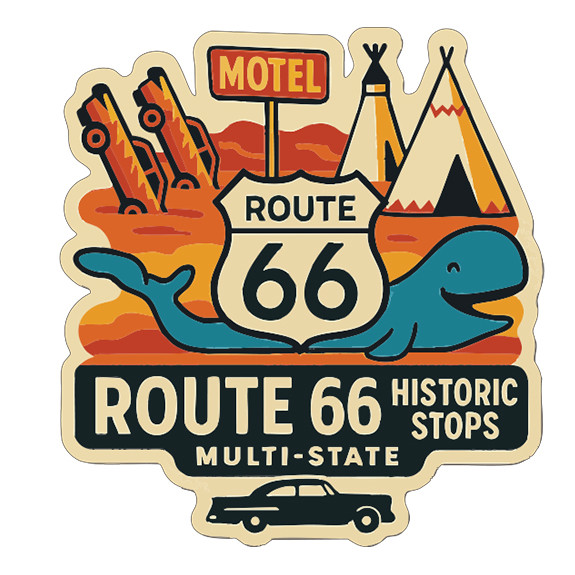 Route 66 Historic Stops Sticker Decal Vinyl Die-Cut Symbolic Landmark Design