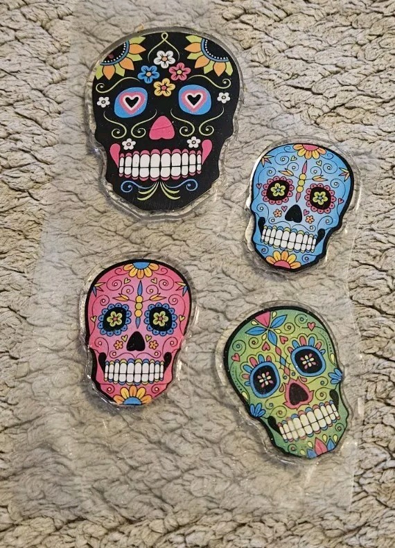 Day Of The Dead Skull Stickers 4 Stickers 3.25 Inches Tall