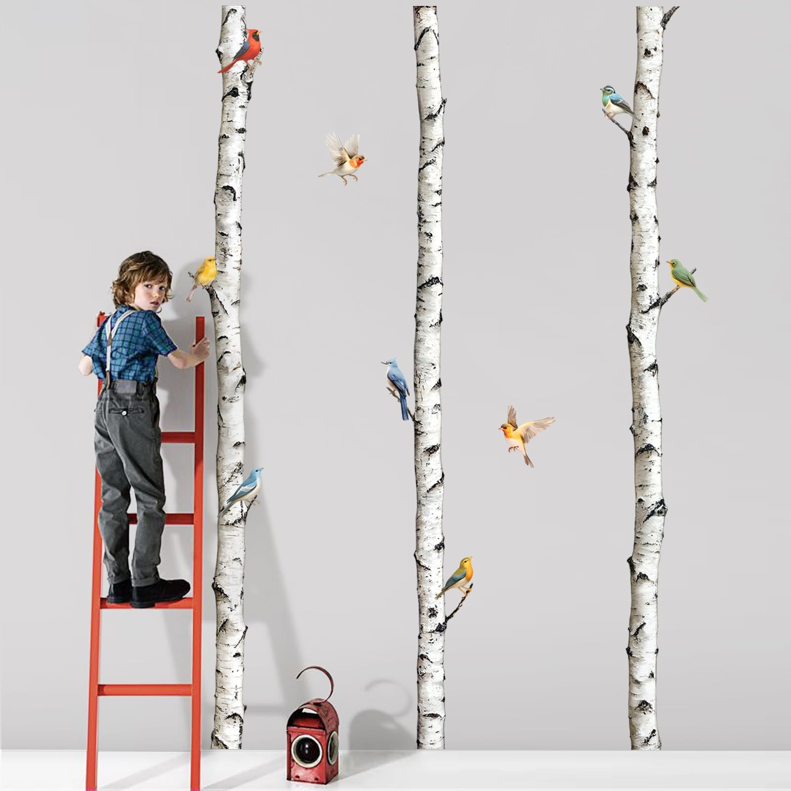 Birch Tree Wall Decal 95in White Aspen Birds Vinyl Peel Stick