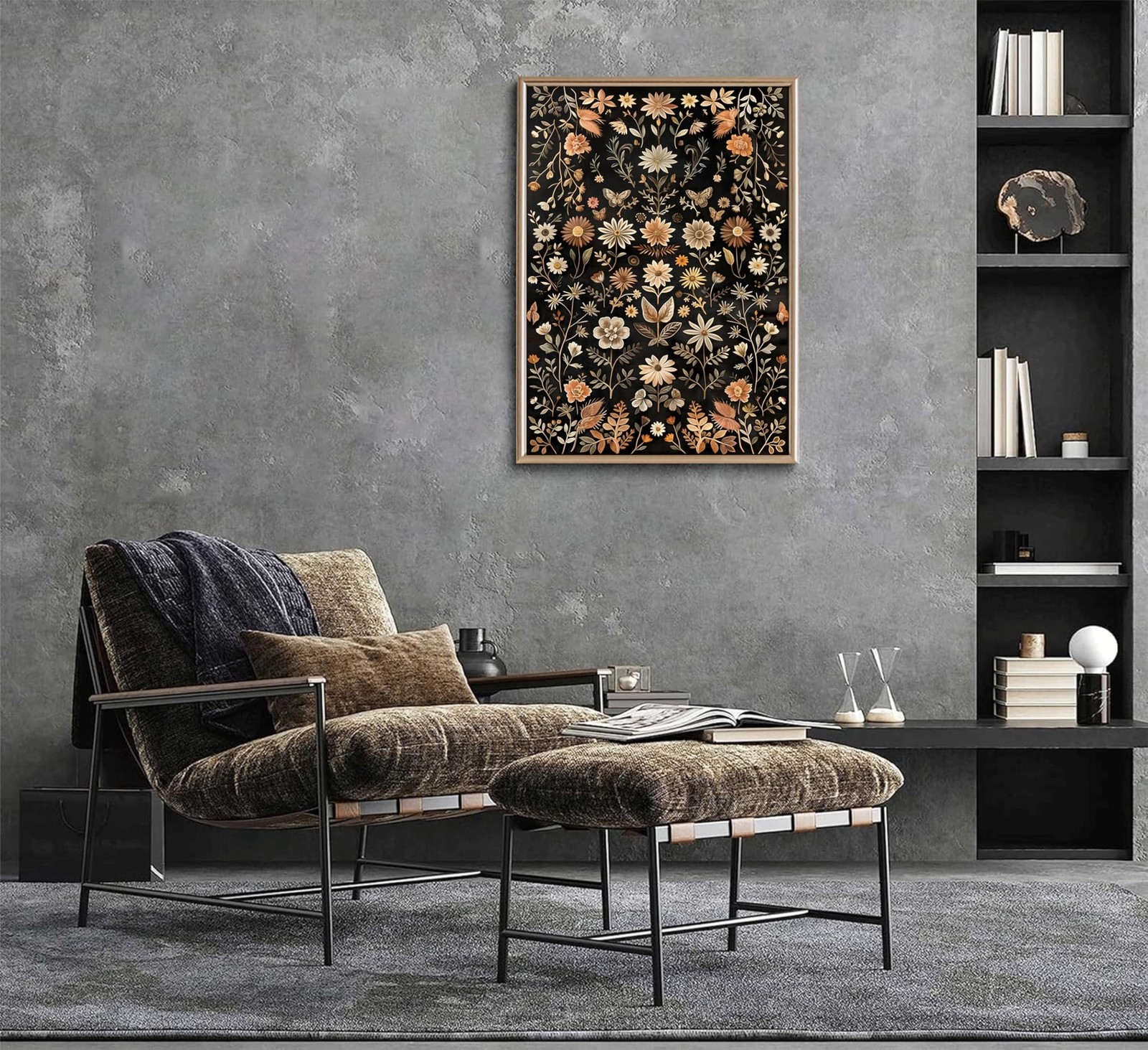Vintage Dark Floral Wall Art Moody Flowers Wall Decor Black Wildflower Canvas…