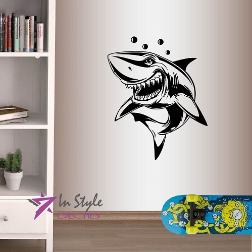 Vinyl Decal Angry Shark Fish Ocean Sea Bathroom Living Room Wall Sticker 170