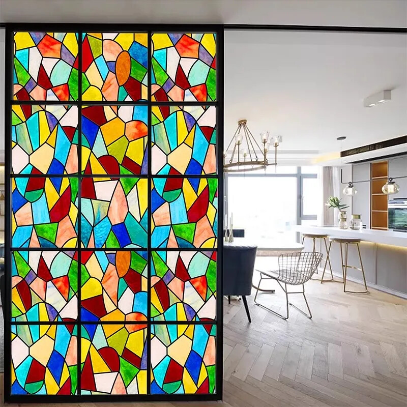 Vintage Static Cling Privacy Stained Window Film Opaque Frosted Glass Sticker