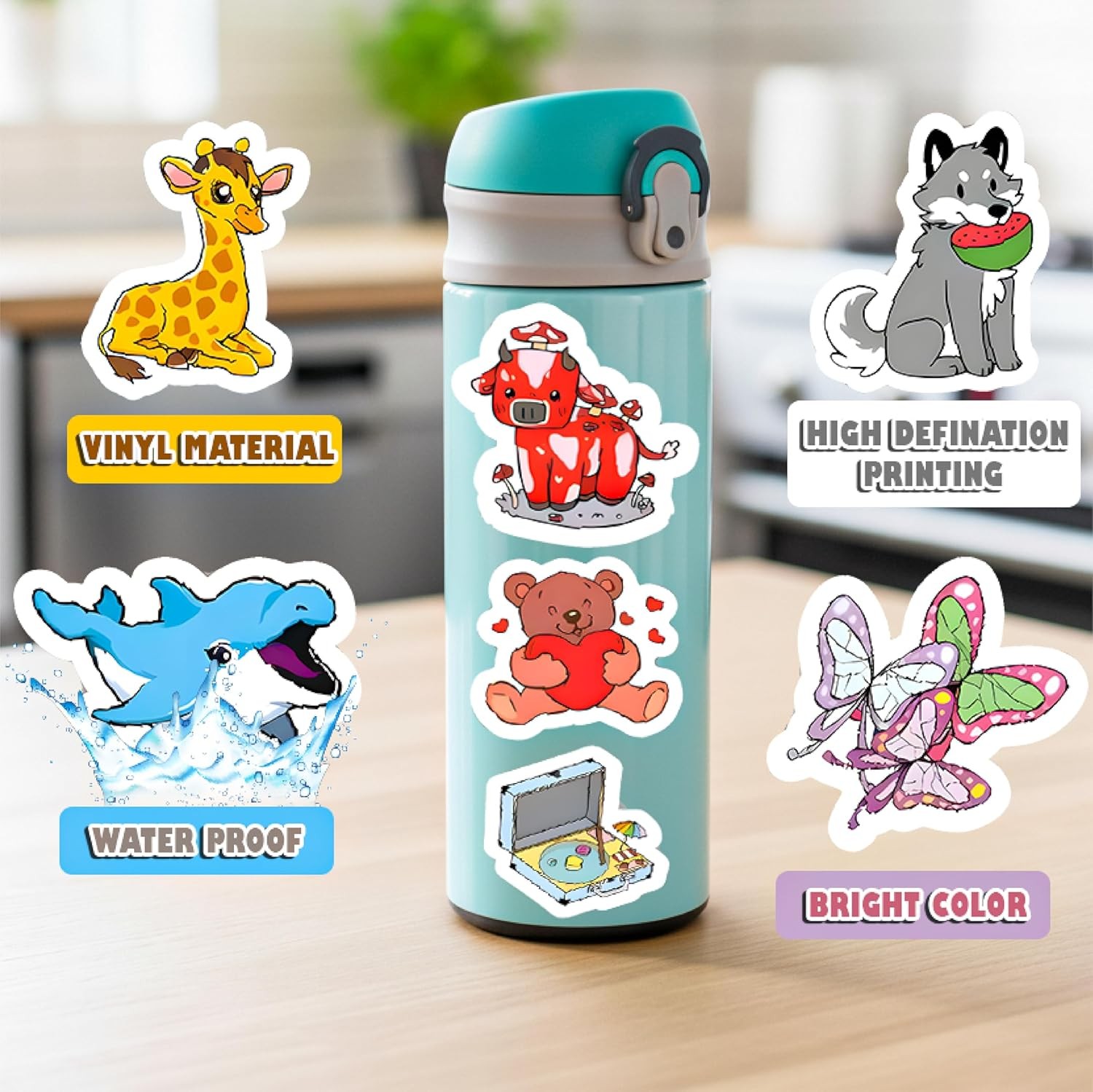 100 PCS Water Bottle Stickers for Kids Waterproof Cute Stickers for Water Bottle