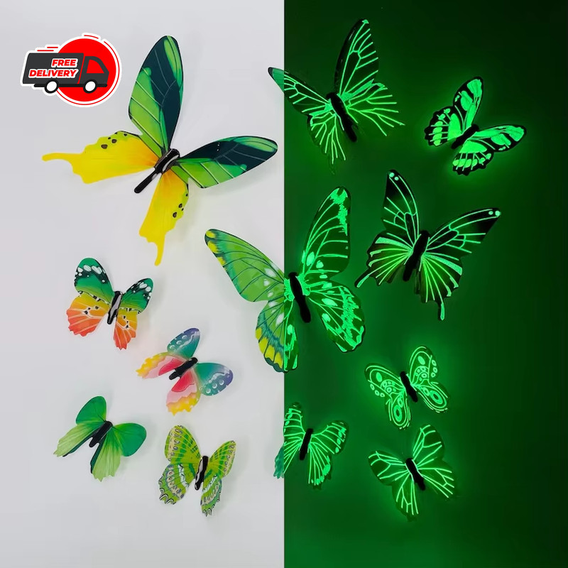 12PCS 3D Luminous Butterfly Wall Stickers DIY Home Decor Modern Art Gift USA