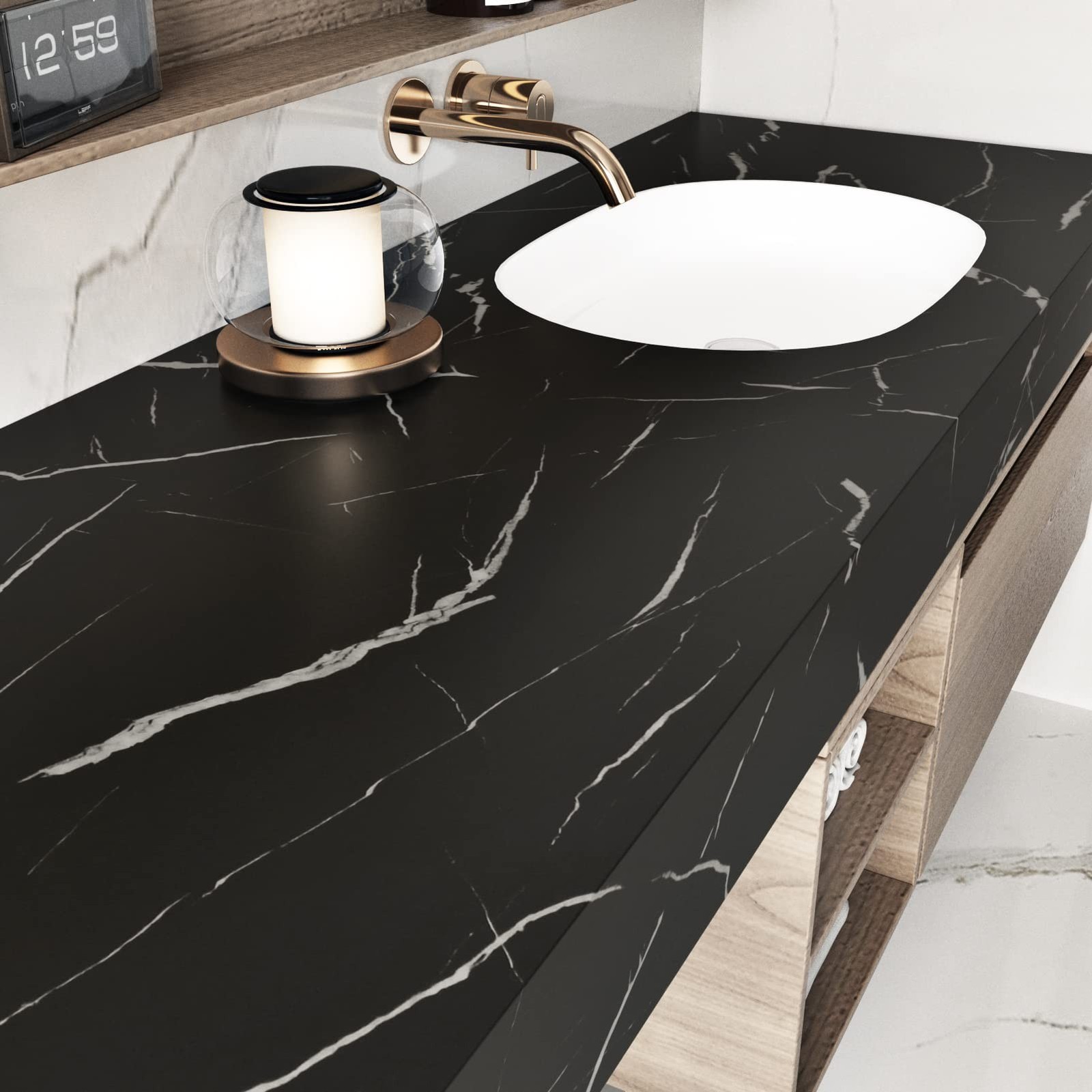 Wallercity Thick Matte Black Marble Contact Paper Granite Peel and Stick Wall…