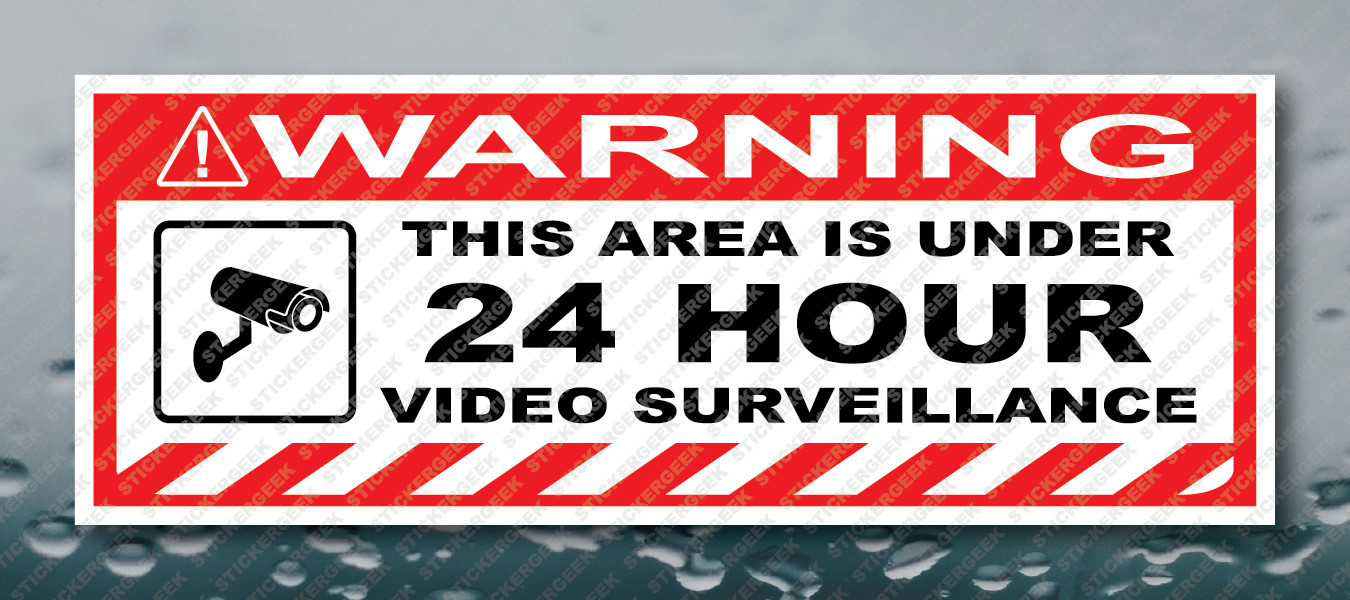 Warning Bumper Sticker THIS AREA IS UNDER 24 HOUR VIDEO SURVEILLANCE