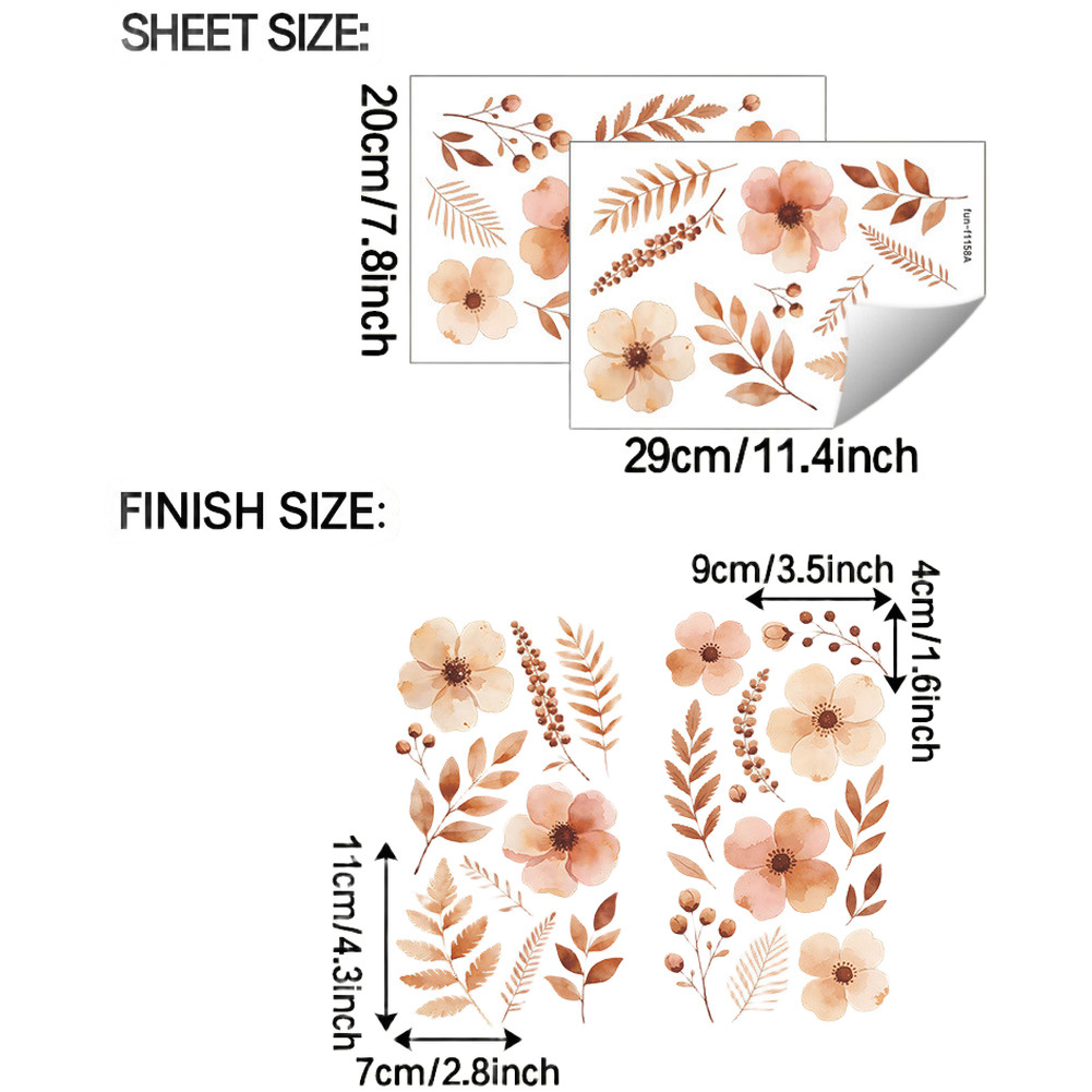 PVC Floral Leaves Wall Art Stickers for Living Room Bedroom Home Decor 29x20cm