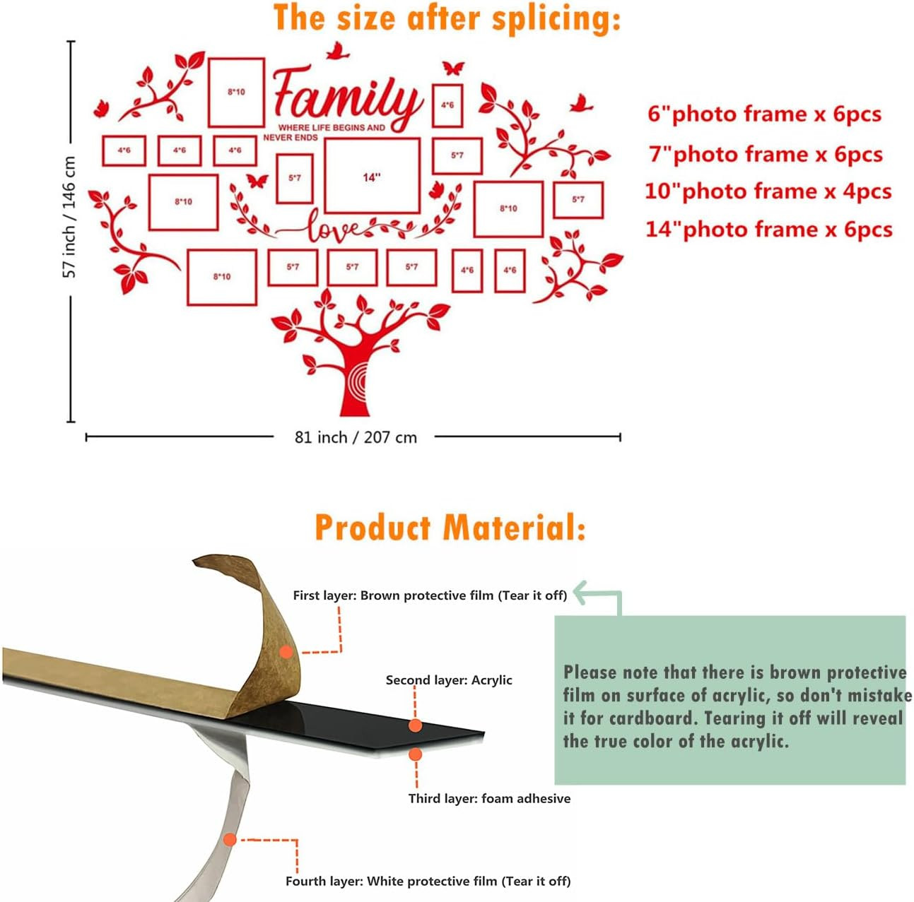 3D Family Tree Wall Sticker with Picture Frames Living Room Decor