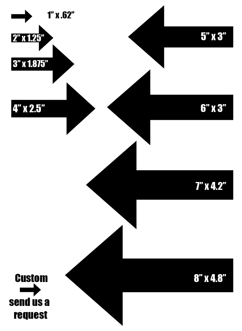 Arrows! Permanent outdoor glossy vinyl decals – Pick your size and color!