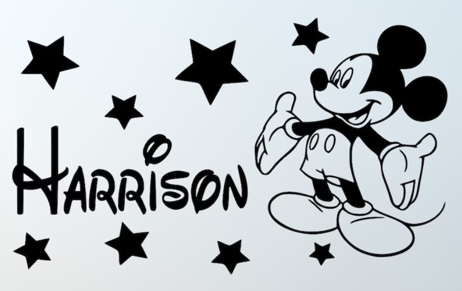 Vinyl Decal – Mickey Mouse (Customize with Name), Various Colors & Sizes