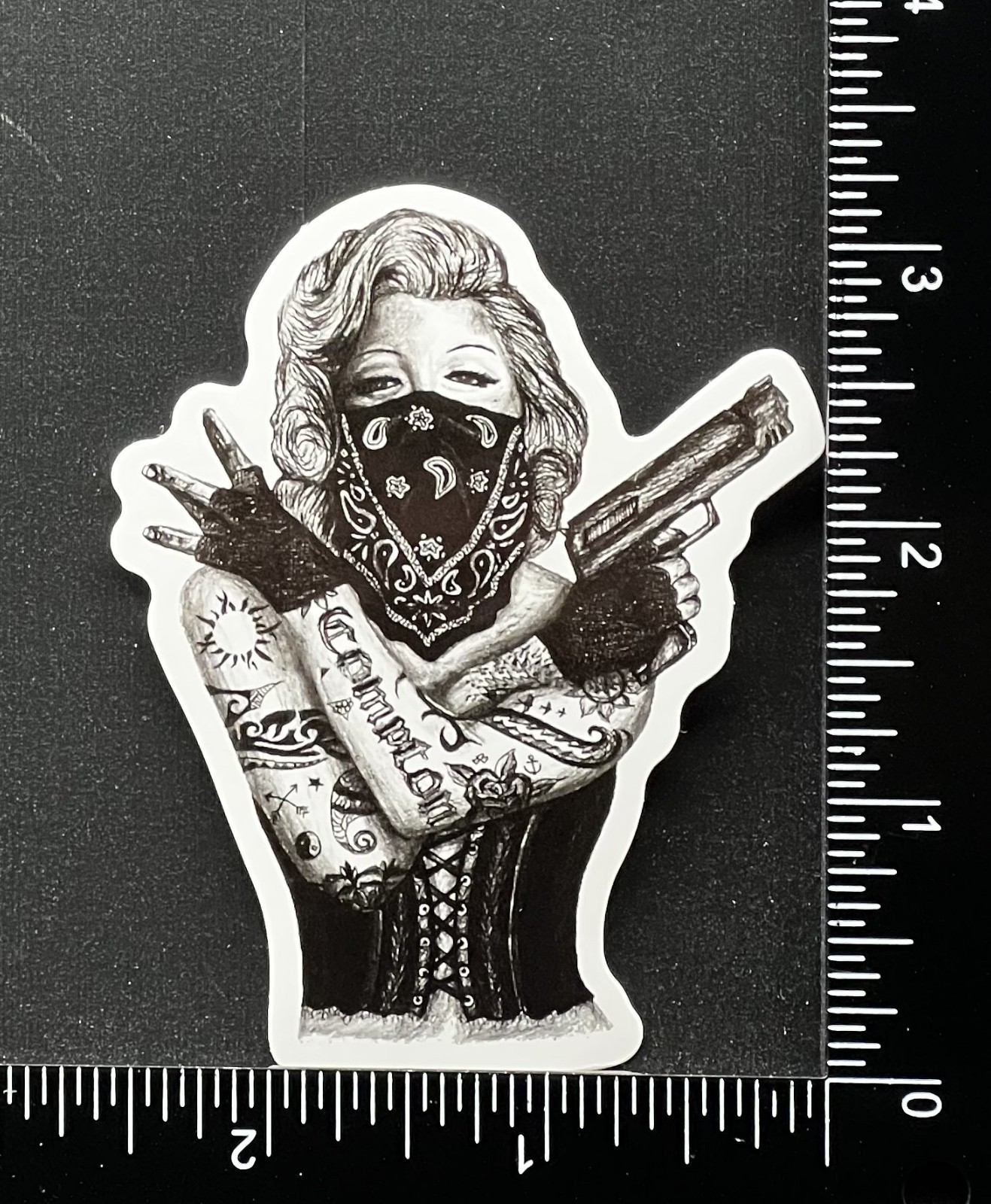 Marilyn Monroe Tattooed with Guns – Vinyl Sticker – Heavy Duty