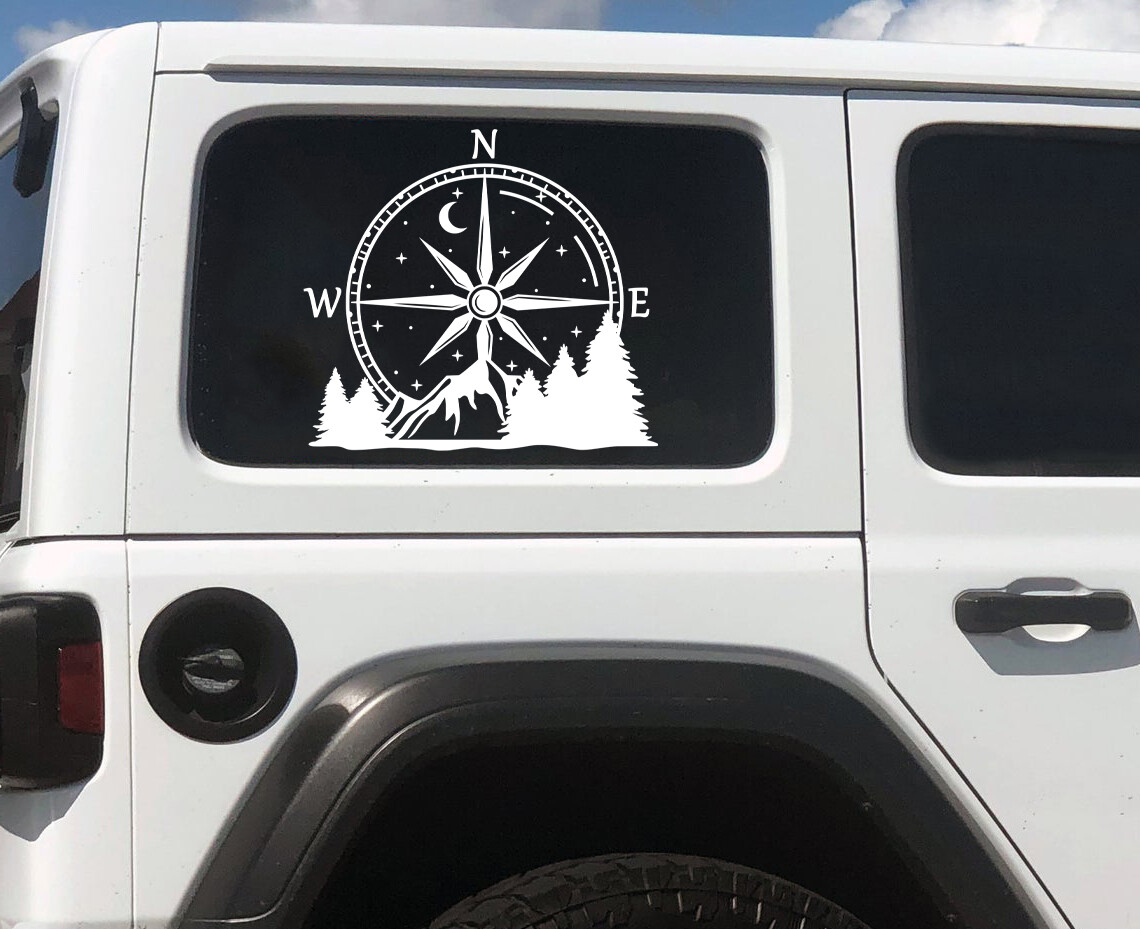 Compass Rose Mountain Vinyl Decal V1 – Forest Graphics for RV – Die Cut Sticker