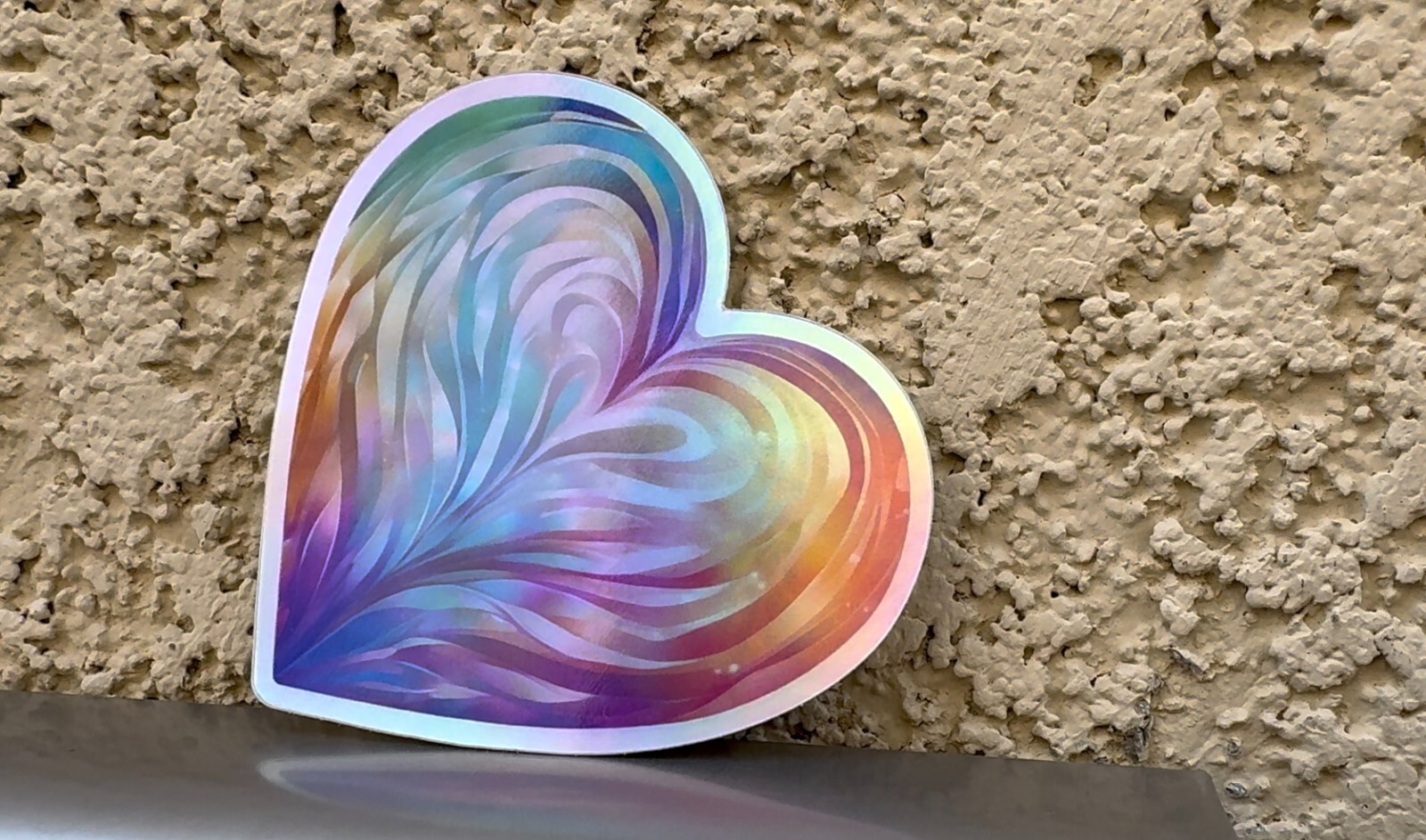 Holographic Heart Shaped Sticker – Laminated