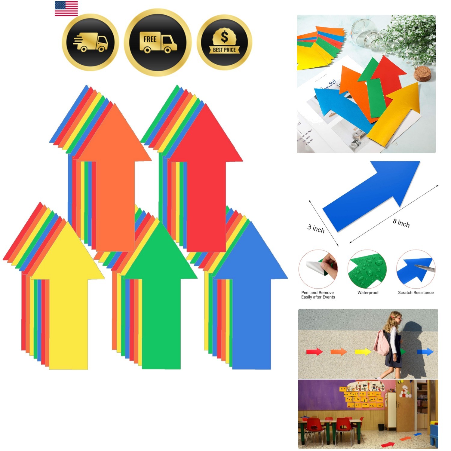 40 Pieces 8 Inch Arrow Sticker,Removable Adhesive Directional Sign Floor Deca…