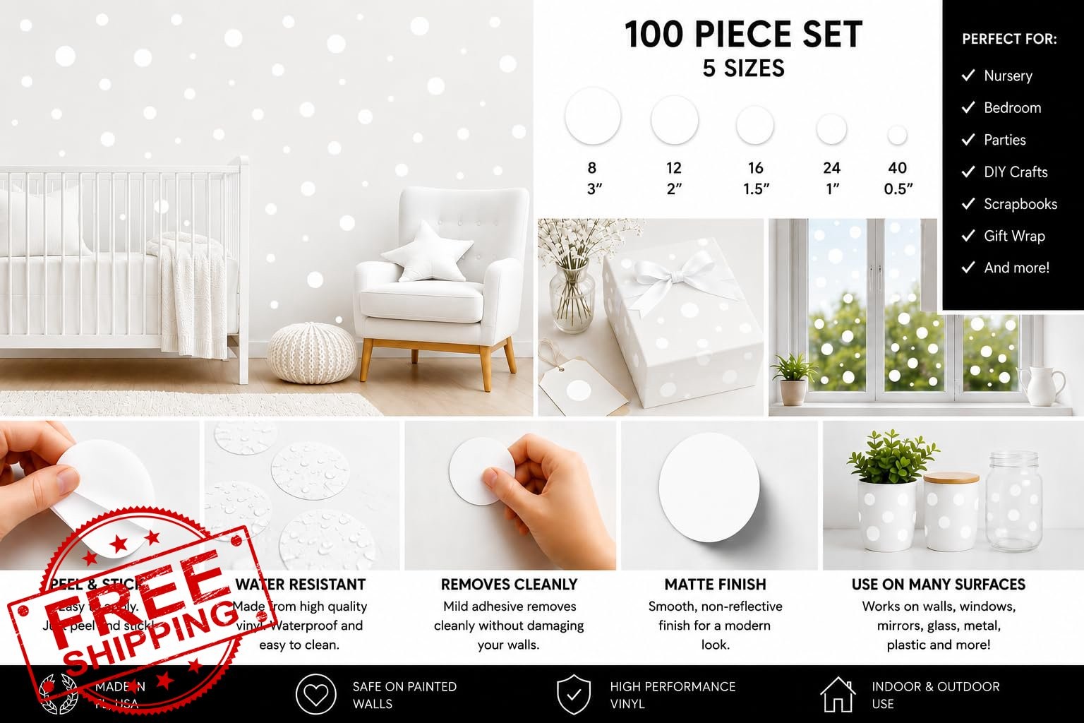 DecalVenue.com White Polka Dots Wall Decals Stickers 100pc