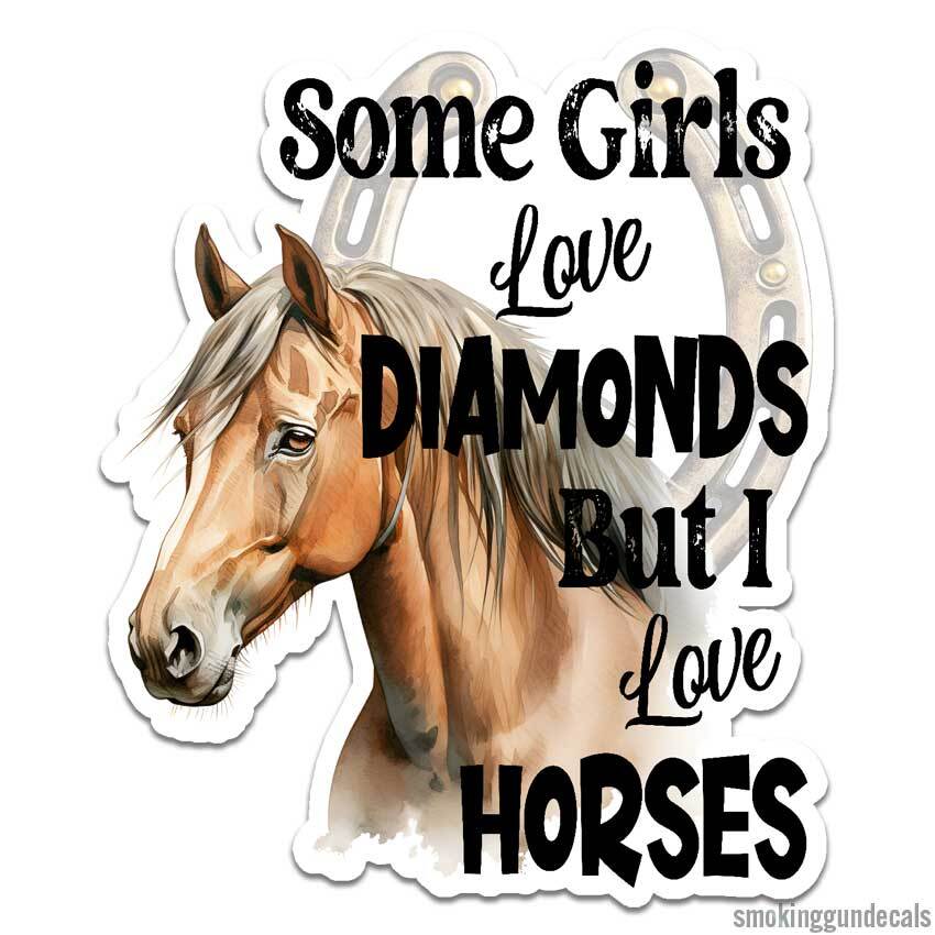 Girls Diamonds Horses, Vinyl Decal Sticker, Indoor Outdoor, 3 Sizes, #12211