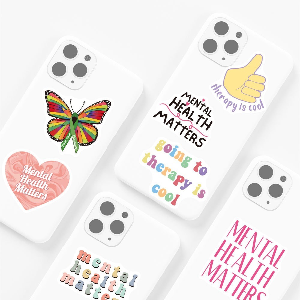 100pcs Mental Health Stickers | Positive Quotes Brain Art | Laptop Water Bottle