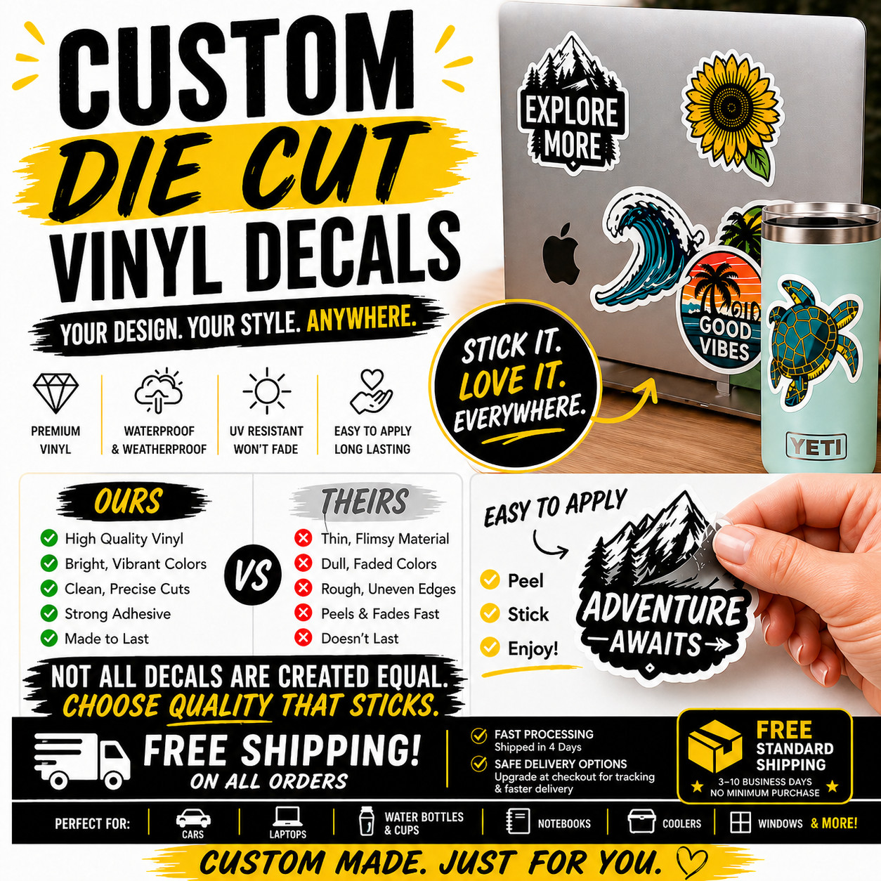 Custom Personalized Die Cut Vinyl Decal Sticker – Any Text & Name – Graphics