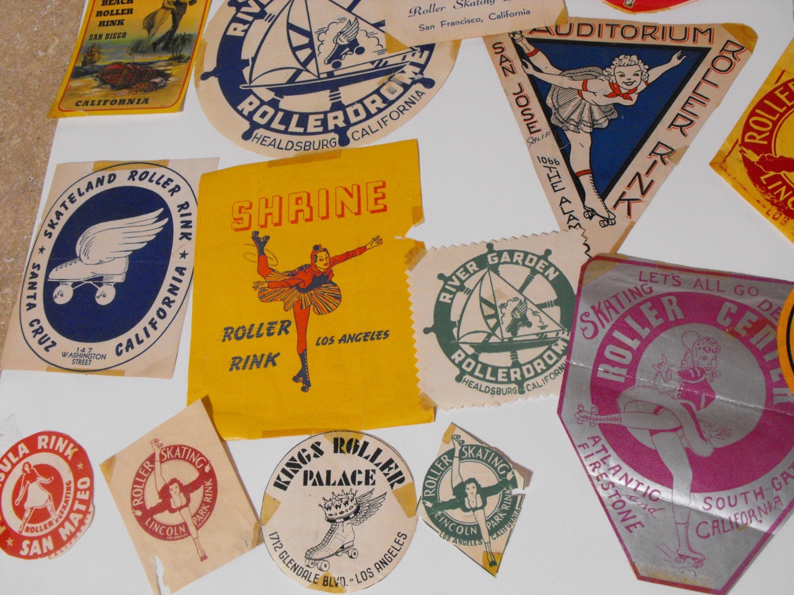 Lot of 27 Vintage Original Roller Skating Rink Decal Stickers ~ California CA