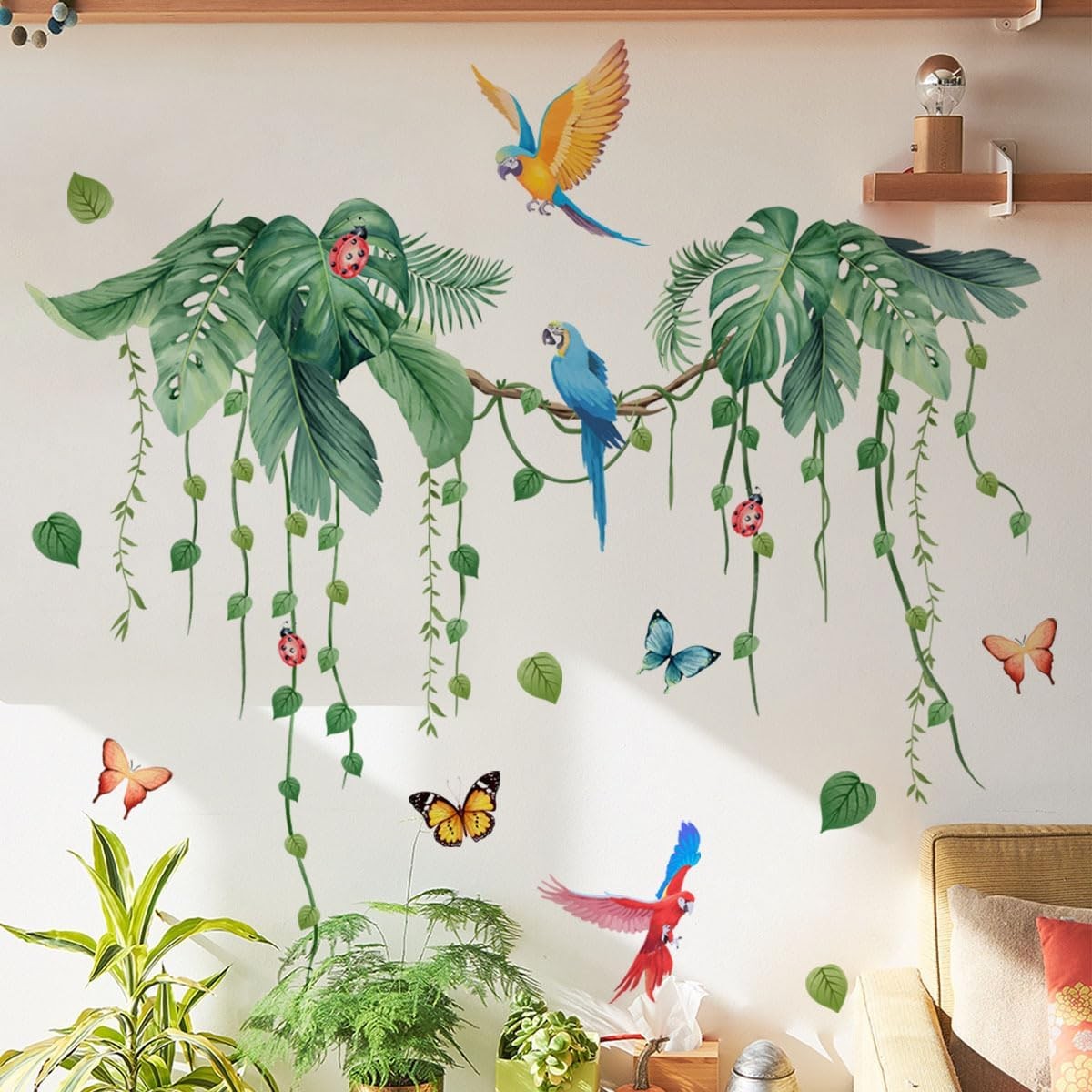 2 Sheets Jungle Wall Decals Peel and Stick Removable L, Tropical Vine
