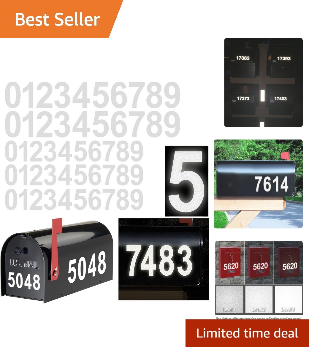 Elegant Reflective Vinyl Mailbox Number Decals – Waterproof, 50 Pièces, 3" & 4"