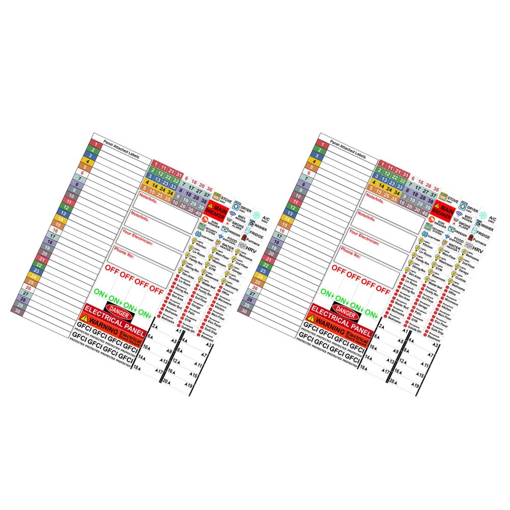 2 Sheet Electrical Box Label Panel Labels Sticker Labeling Breaker Stickers