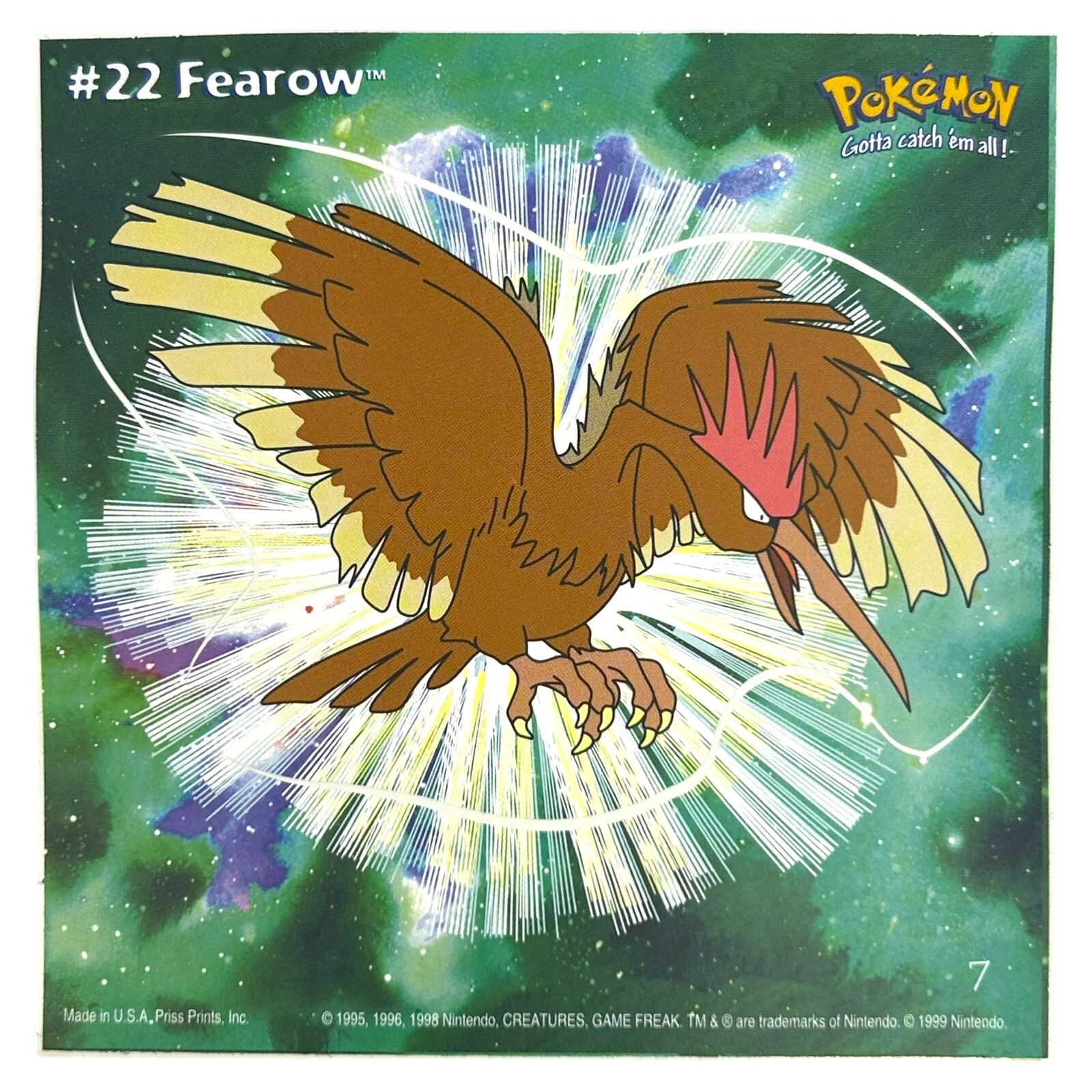 Pokemon Collect ’em Stick-Ups Fearow #22 Large 4” Sticker Priss Prints