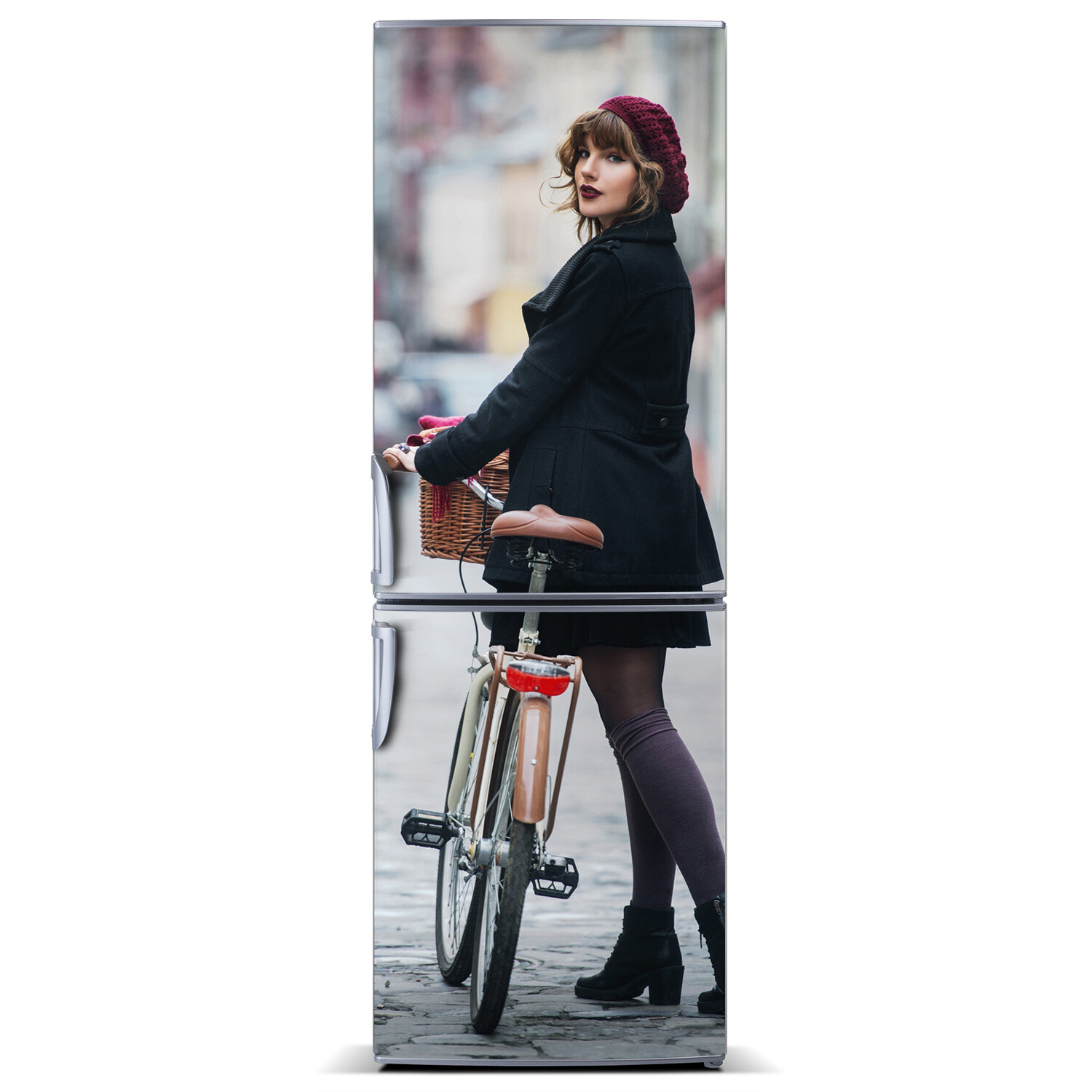 Magnet Sticker Refrigerator removable Peel & Stick People Woman on the bike