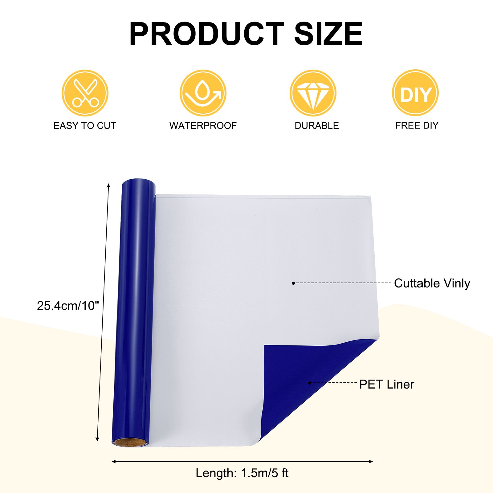 Navy Blue Permanent Vinyl, 10 Inch x 5ft Roll for Cricut