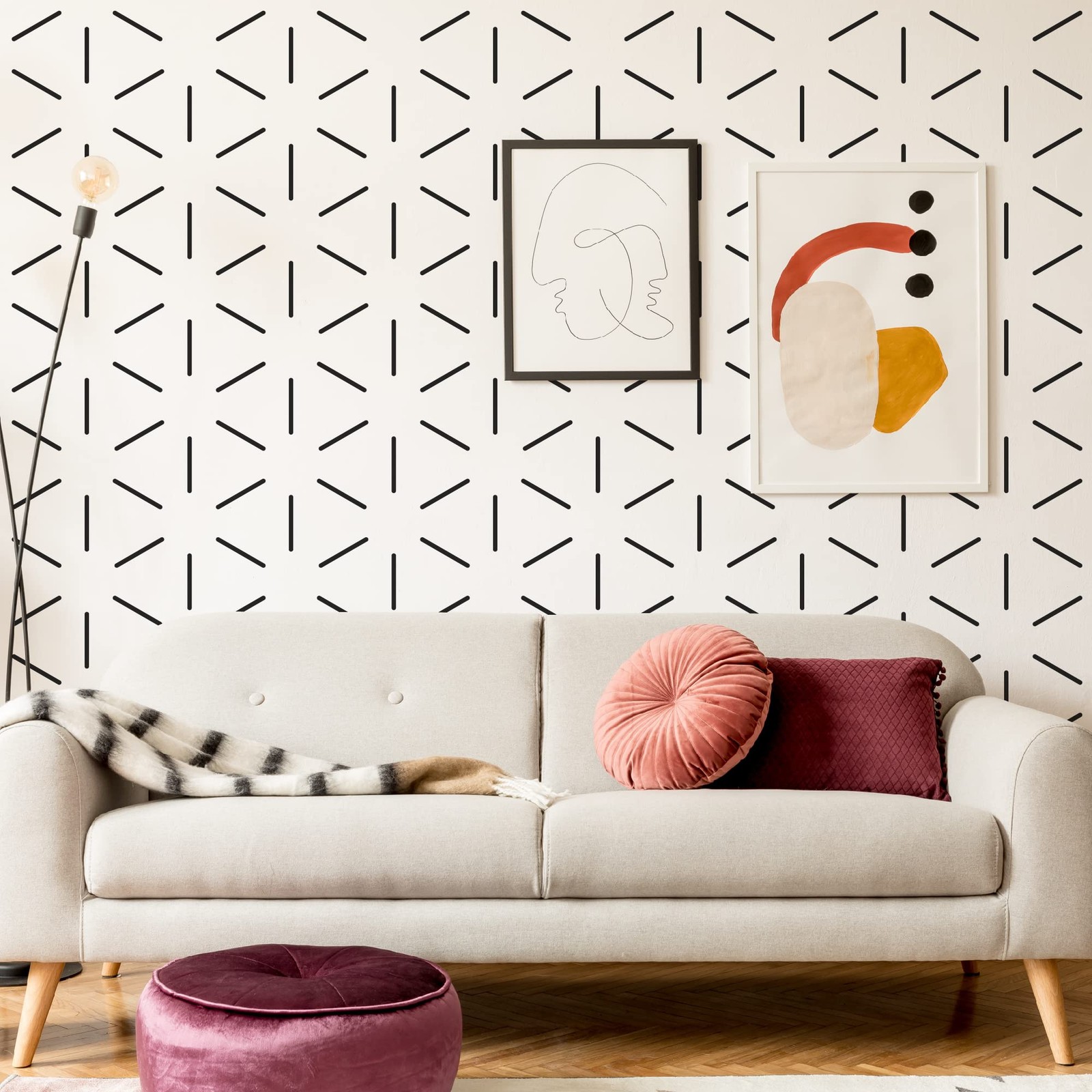 Black Hexagon Geometric Lines Wall Decals, 360pcs Peel and Stick Modern Wall …