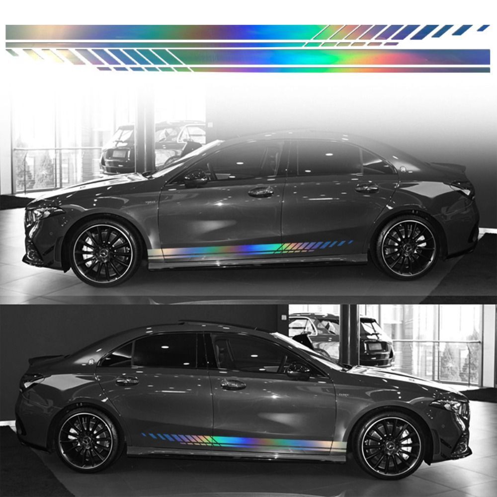 2Pcs Car Racing Long Stripe Graphics Side Body Decal Sticker Racing Accessory