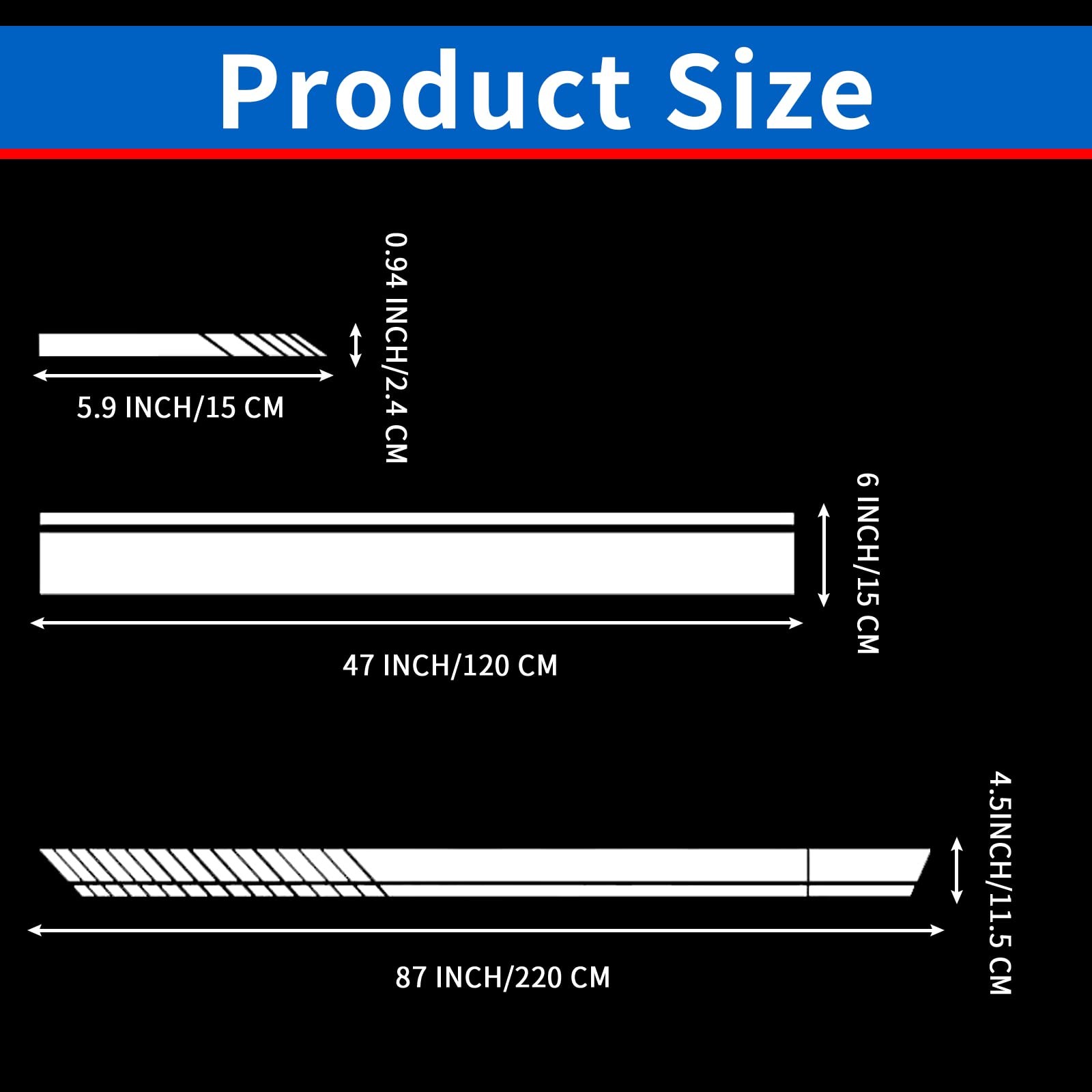 Racing Side Stripe Stickers for Car,Vinyl Car Hood Decal,Car Side Graphics (W…