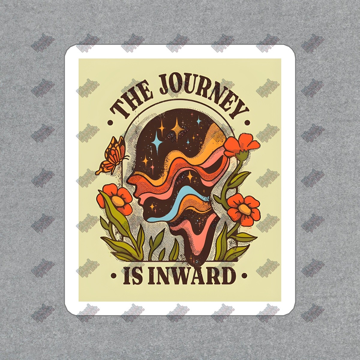 Inspirational Vinyl Sticker The Journey Is Inward Retro Floral Decal #743467