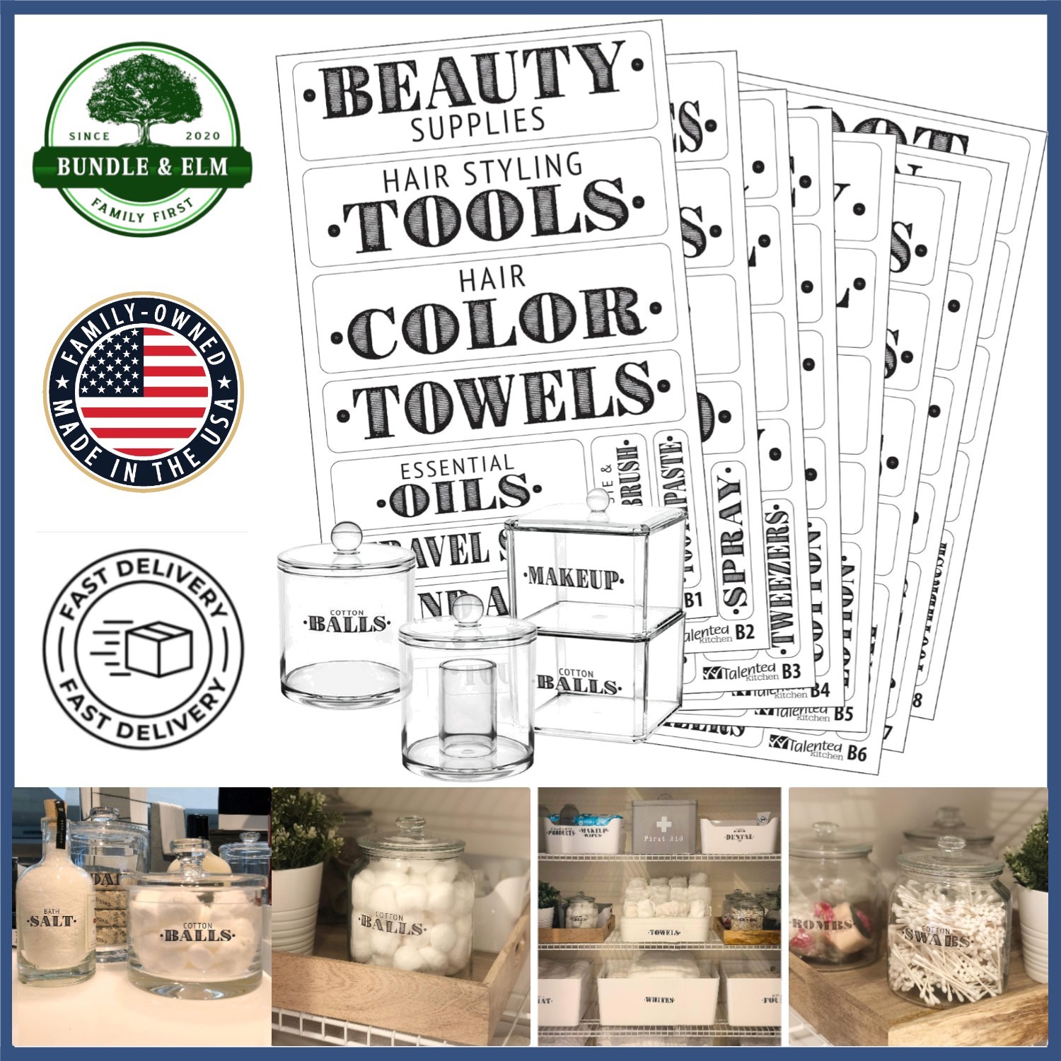 Clear Background Labels with Black Letters for Bathroom Organization and Style