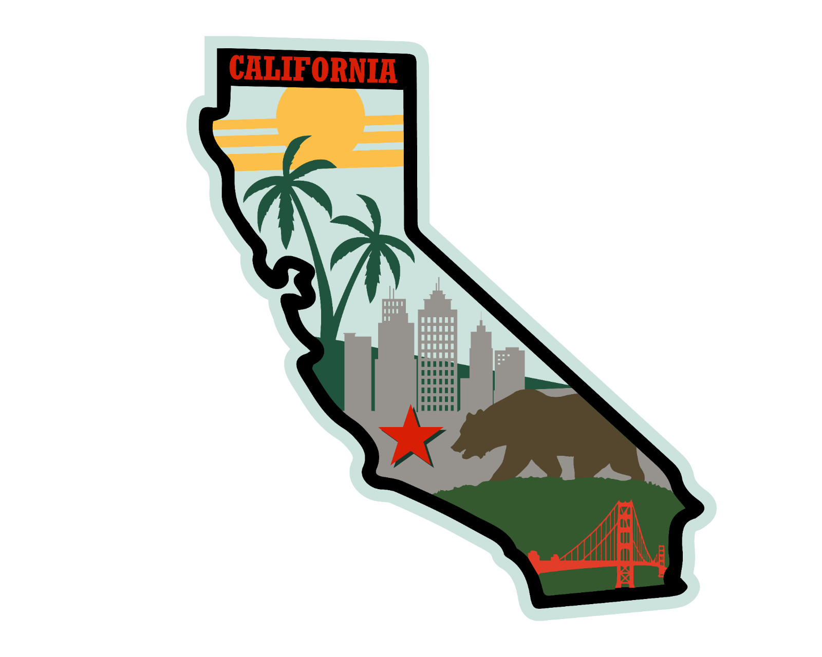 California State Shape Vinyl Sticker 4×3.6 Inch Waterproof Fade Resistant Decal