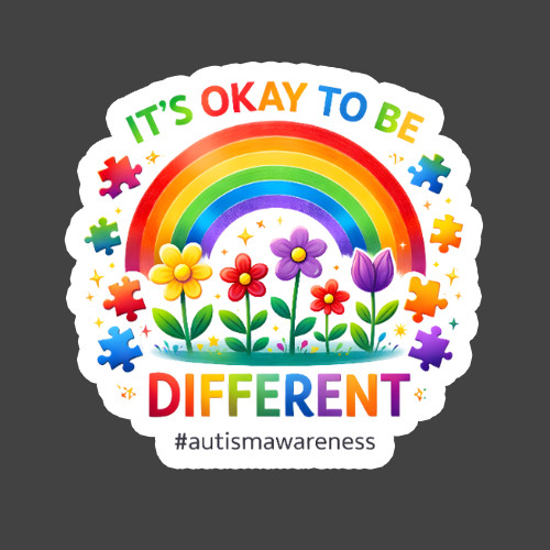 Autism Awareness Sticker Vinyl Decal It's Okay To Be Different Rainbow Puzzle
