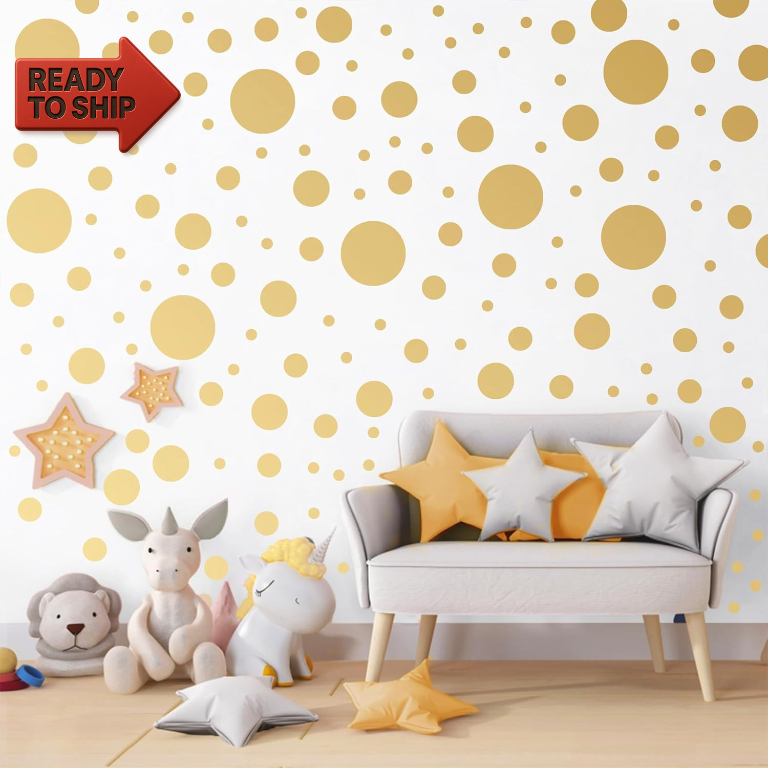 1240Pcs Polka Dot Wall Decals Gold Wall Decal Peel and Stick Kids Decals Remova