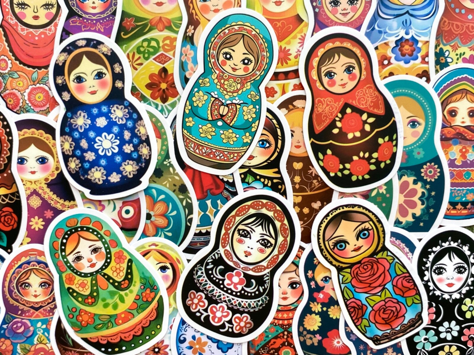 5-50 pcs Matryoshka Doll Stickers, Cute Russian Nested Doll Phone Laptop Decals